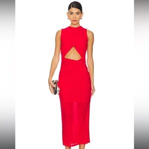 Isabella Mesh Midi Dress in Red